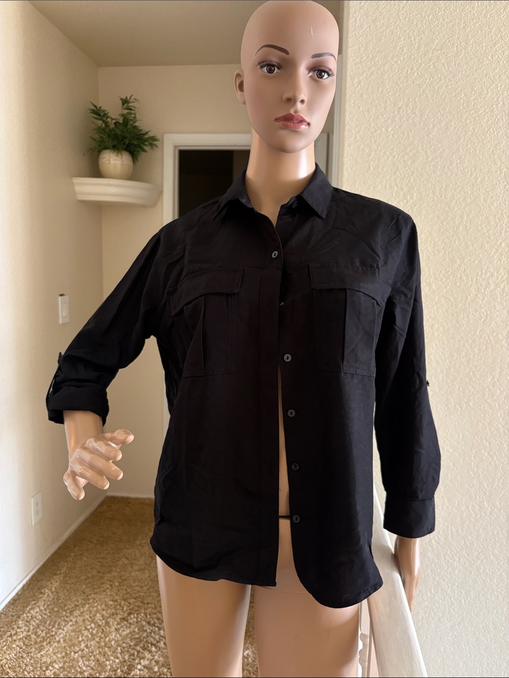 Old Navy Black Women's Button-Down Shirt with Chest Pockets